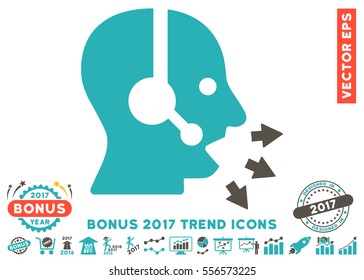 Grey And Cyan Operator Speak pictogram with bonus 2017 year trend pictograph collection. Vector illustration style is flat iconic bicolor symbols, white background.