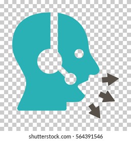 Grey And Cyan Operator Speak toolbar pictogram. Vector pictogram style is a flat bicolor symbol on chess transparent background.