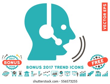 Grey And Cyan Operator Speech icon with bonus 2017 year trend pictures. Vector illustration style is flat iconic bicolor symbols, white background.