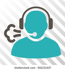 Grey And Cyan Operator Speech interface toolbar icon. Vector pictogram style is a flat bicolor symbol on diagonal hatch transparent background.