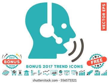 Grey And Cyan Operator Speech Sound Waves pictograph with bonus 2017 trend images. Vector illustration style is flat iconic bicolor symbols, white background.