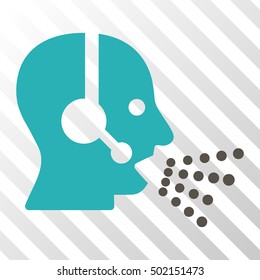 Grey And Cyan Operator Speech toolbar pictogram. Vector pictograph style is a flat bicolor symbol on diagonal hatch transparent background.