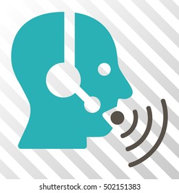 Grey And Cyan Operator Talking Sound Waves interface toolbar pictogram. Vector pictograph style is a flat bicolor symbol on diagonal hatch transparent background.