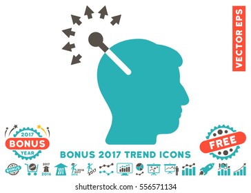 Grey And Cyan Optical Neural Interface pictogram with bonus 2017 year trend design elements. Vector illustration style is flat iconic bicolor symbols, white background.
