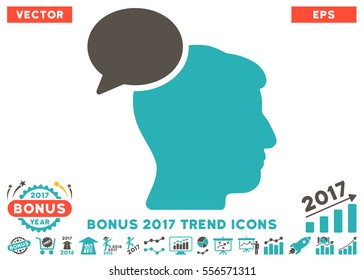 Grey And Cyan Person Idea icon with bonus 2017 year trend design elements. Vector illustration style is flat iconic bicolor symbols, white background.