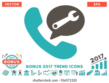 Grey And Cyan Phone Service Message pictograph with bonus 2017 trend elements. Vector illustration style is flat iconic bicolor symbols, white background.