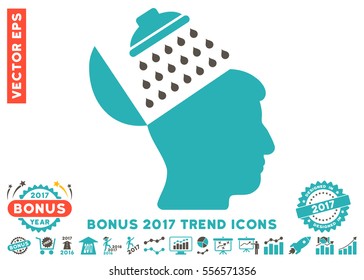 Grey And Cyan Propaganda Brain Shower icon with bonus 2017 trend design elements. Vector illustration style is flat iconic bicolor symbols, white background.