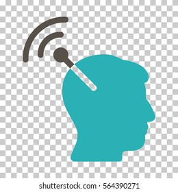 Grey And Cyan Radio Neural Interface interface toolbar icon. Vector pictograph style is a flat bicolor symbol on chess transparent background.