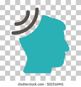 Grey And Cyan Radio Reception Brain interface pictogram. Vector pictograph style is a flat bicolor symbol on chess transparent background.