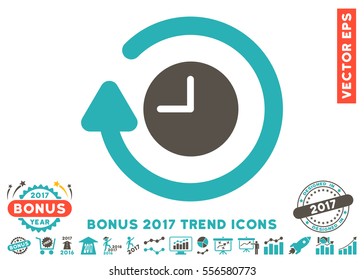 Grey And Cyan Repeat Clock pictograph with bonus 2017 trend clip art. Vector illustration style is flat iconic bicolor symbols, white background.