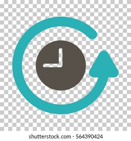 Grey And Cyan Restore Clock interface toolbar icon. Vector pictograph style is a flat bicolor symbol on chess transparent background.