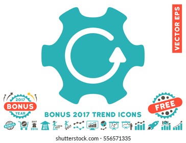 Grey And Cyan Rotate Gear icon with bonus 2017 trend pictures. Vector illustration style is flat iconic bicolor symbols, white background.