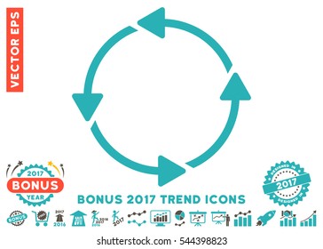 Grey And Cyan Rotation CCW pictograph with bonus 2017 trend symbols. Vector illustration style is flat iconic bicolor symbols, white background.