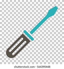 Grey And Cyan Screwdriver toolbar icon. Vector pictogram style is a flat bicolor symbol on chess transparent background.