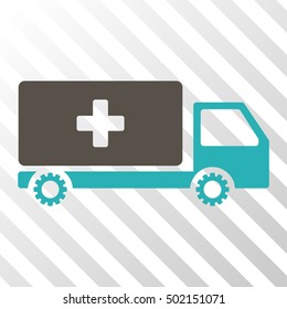 Grey And Cyan Service Car interface icon. Vector pictograph style is a flat bicolor symbol on diagonal hatch transparent background.