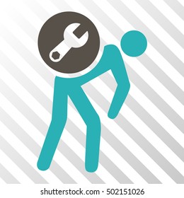 Grey And Cyan Service Courier toolbar pictogram. Vector pictogram style is a flat bicolor symbol on diagonal hatch transparent background.