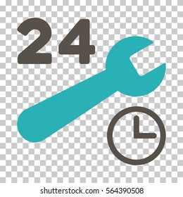 Grey And Cyan Service Hours interface icon. Vector pictograph style is a flat bicolor symbol on chess transparent background.