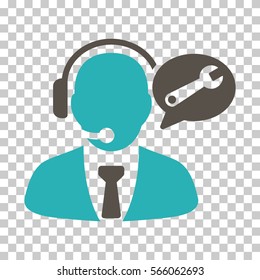 Grey And Cyan Service Manager Message toolbar pictogram. Vector pictograph style is a flat bicolor symbol on chess transparent background.