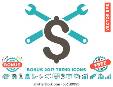 Grey And Cyan Service Price icon with bonus 2017 year trend clip art. Vector illustration style is flat iconic bicolor symbols, white background.