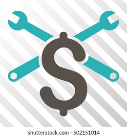 Grey And Cyan Service Price interface toolbar icon. Vector pictograph style is a flat bicolor symbol on diagonal hatch transparent background.