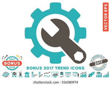 Grey And Cyan Service Tools icon with bonus 2017 year trend elements. Vector illustration style is flat iconic bicolor symbols, white background.