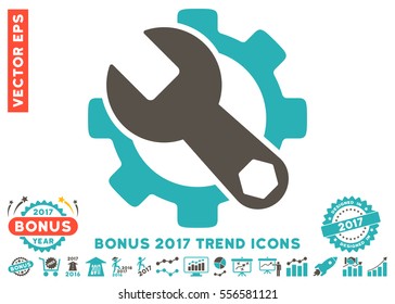 Grey And Cyan Service Tools icon with bonus 2017 year trend pictograms. Vector illustration style is flat iconic bicolor symbols, white background.