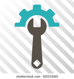 Grey And Cyan Service Tools interface toolbar icon. Vector pictogram style is a flat bicolor symbol on diagonal hatch transparent background.