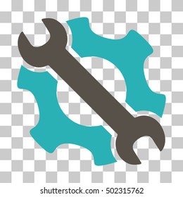 Grey And Cyan Service Tools interface toolbar icon. Vector pictogram style is a flat bicolor symbol on chess transparent background.