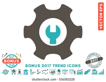 Grey And Cyan Service Tools pictogram with bonus 2017 trend images. Vector illustration style is flat iconic bicolor symbols, white background.