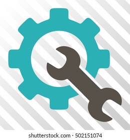 Grey And Cyan Service Tools toolbar icon. Vector pictograph style is a flat bicolor symbol on diagonal hatch transparent background.