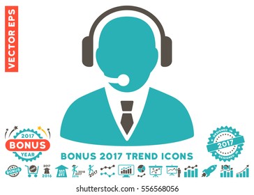 Grey And Cyan Support Manager icon with bonus 2017 year trend elements. Vector illustration style is flat iconic bicolor symbols, white background.