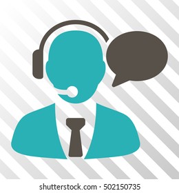 Grey And Cyan Support Manager Message interface pictogram. Vector pictograph style is a flat bicolor symbol on diagonal hatch transparent background.