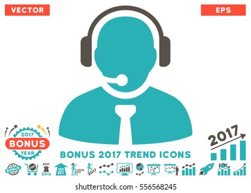 Grey And Cyan Support Manager pictogram with bonus 2017 trend pictograph collection. Vector illustration style is flat iconic bicolor symbols, white background.