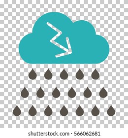 Grey And Cyan Thunderstorm Rain Cloud toolbar icon. Vector pictograph style is a flat bicolor symbol on chess transparent background.