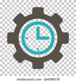 Grey And Cyan Time Setup Gear toolbar pictogram. Vector pictograph style is a flat bicolor symbol on chess transparent background.