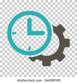 Grey And Cyan Time Setup Gear interface toolbar icon. Vector pictograph style is a flat bicolor symbol on chess transparent background.
