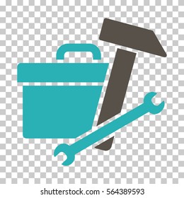 Grey And Cyan Toolbox interface icon. Vector pictogram style is a flat bicolor symbol on chess transparent background.
