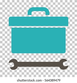 Grey And Cyan Toolbox toolbar icon. Vector pictogram style is a flat bicolor symbol on chess transparent background.
