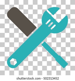 Grey And Cyan Tools interface toolbar icon. Vector pictogram style is a flat bicolor symbol on chess transparent background.