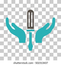 Grey And Cyan Tuning Screwdriver Maintenance interface toolbar pictogram. Vector pictograph style is a flat bicolor symbol on chess transparent background.