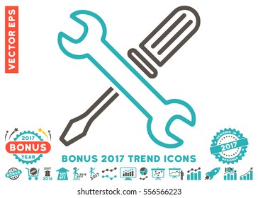 Grey And Cyan Tuning Tools pictograph with bonus 2017 year trend design elements. Vector illustration style is flat iconic bicolor symbols, white background.