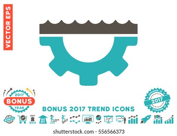 Grey And Cyan Water Service Gear pictograph with bonus 2017 year trend design elements. Vector illustration style is flat iconic bicolor symbols, white background.