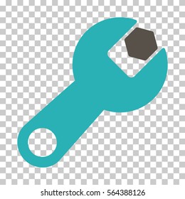 Grey And Cyan Wrench interface icon. Vector pictograph style is a flat bicolor symbol on chess transparent background.