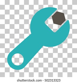 Grey And Cyan Wrench interface toolbar pictogram. Vector pictograph style is a flat bicolor symbol on chess transparent background.