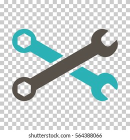Grey And Cyan Wrenches interface icon. Vector pictograph style is a flat bicolor symbol on chess transparent background.