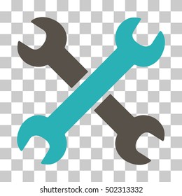 Grey And Cyan Wrenches toolbar icon. Vector pictogram style is a flat bicolor symbol on chess transparent background.