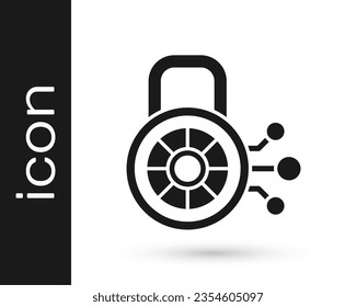 Grey Cyber security icon isolated on white background. Closed padlock on digital circuit board. Safety concept. Digital data protection.  Vector