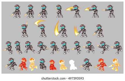 Grey Cyborg Enemy Game Sprites.
Suitable for side scrolling, action, and adventure game.