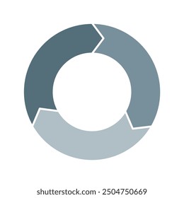 Grey cycle diagram with arrows 3 steps pie chart or circle graph for business presentation concept. Progress for marketing and education goal vector.