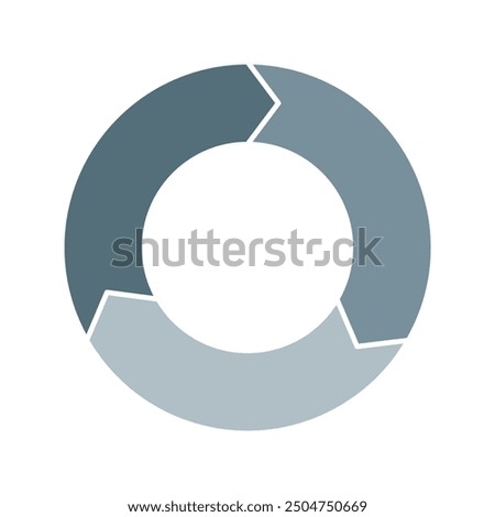 Grey cycle diagram with arrows 3 steps pie chart or circle graph for business presentation concept. Progress for marketing and education goal vector.